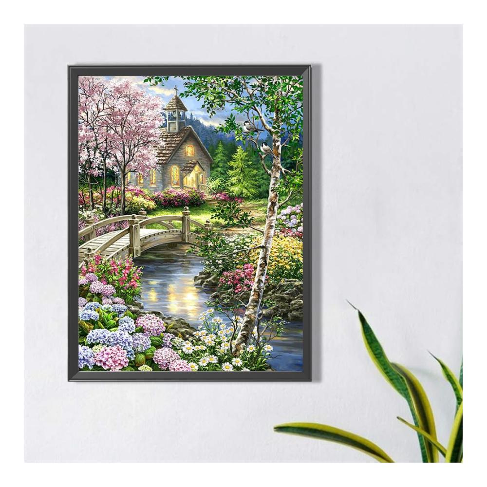 5D-Diamantgemälde Sets Vollständige runde Bohrer teilweise AB idyllische Landschaft 45x60cm - DIY Malerei für kreative Stunden