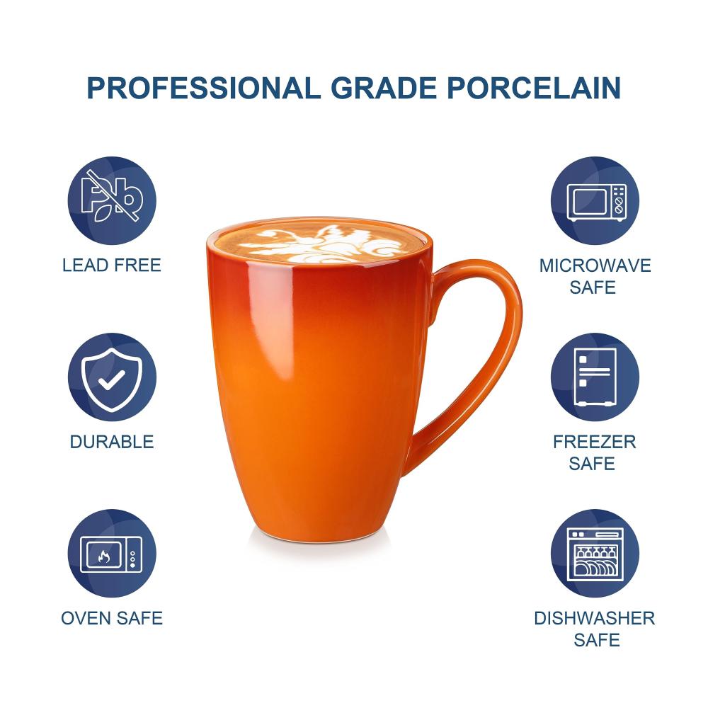 Premium Bechersets 4-teiliges Kaffeetassen-Set aus robustem Steinzeug | Große 550ml Kaffeetassen & Teetassen | Stilvoll gestaltetes Becher-Set für den täglichen Genuss | Orange Farbverlauf