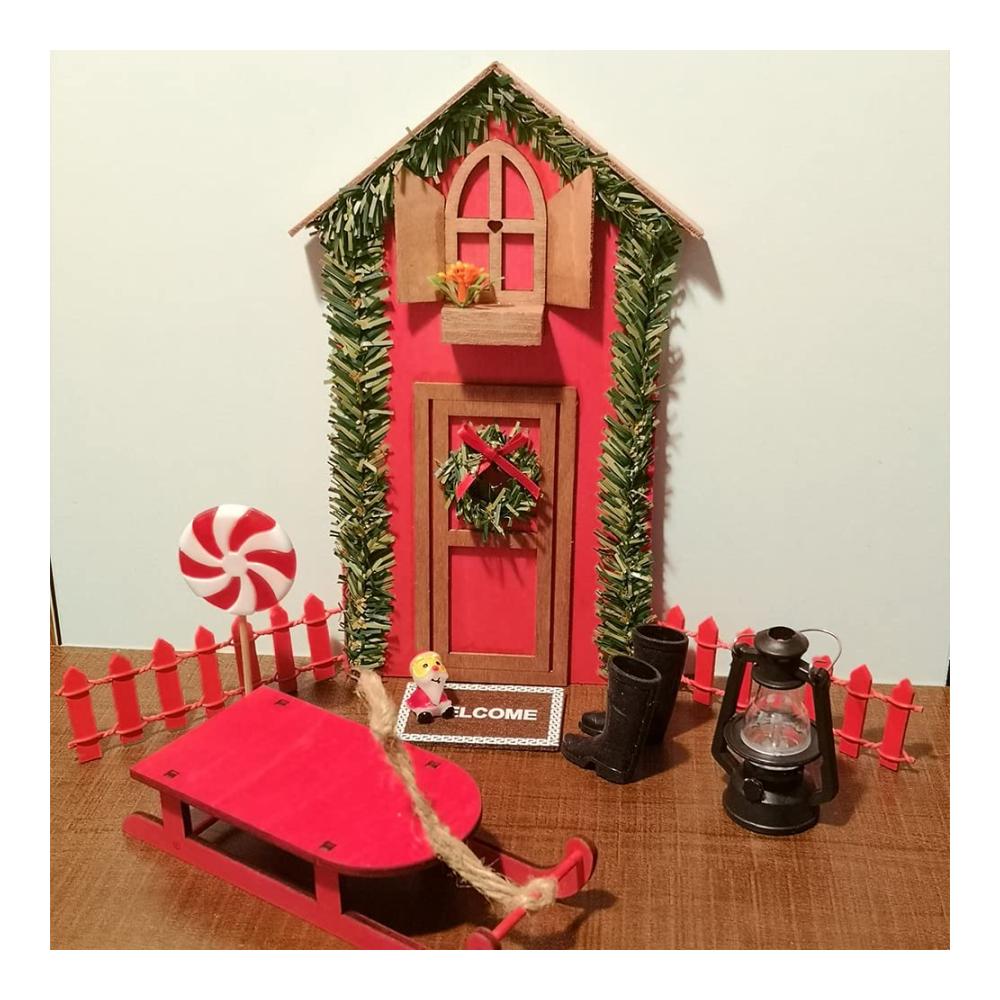 Dänische Miniatur Feentür mit LED-Beleuchtung – Zauberhafte Weihnachtsdeko für Kinderzimmer – Holz Wichteltür Set mit Ziers