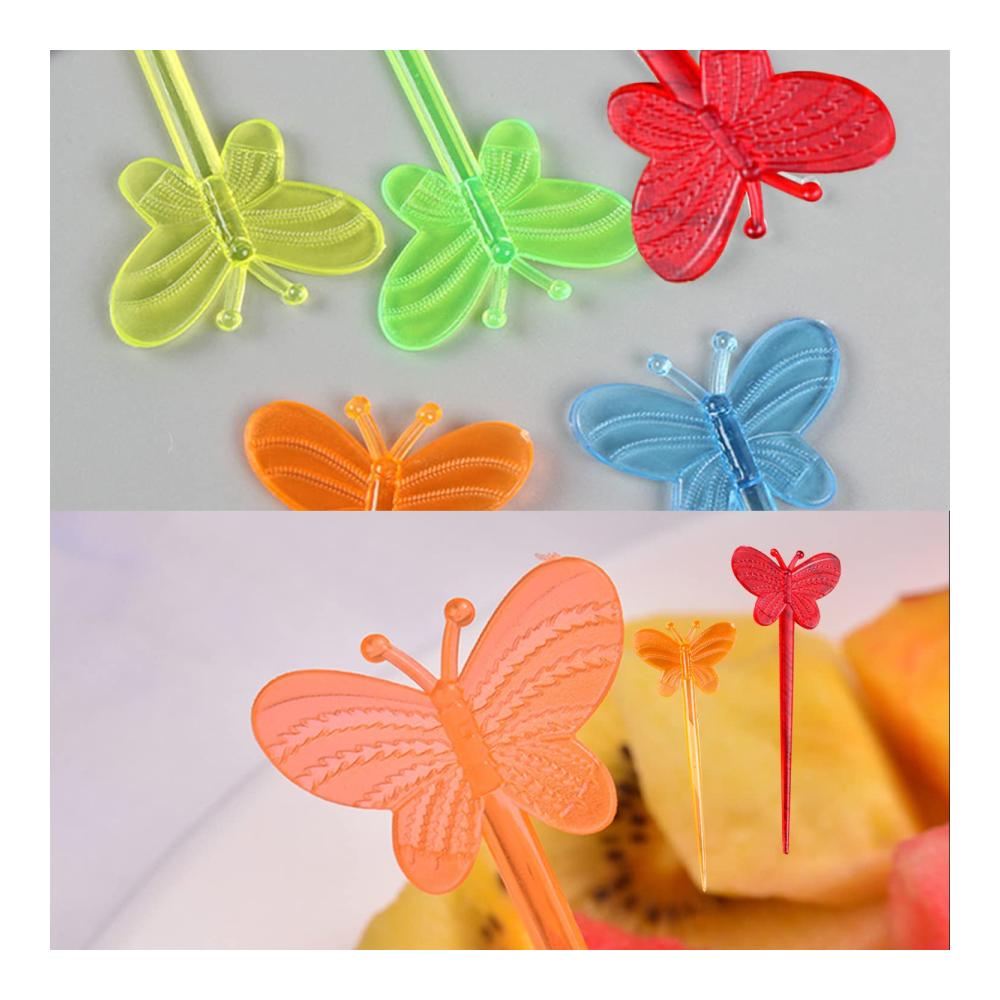 Premium Obstgabeln Set 200 Stück Mini Zahnstocher für Snacks & Desserts - Kinderparty Zubehör - Ideal für Obst Gebäck & mehr - Wiederverwendbare Niedliche Plastikspieße für Kinder und Erwachsene