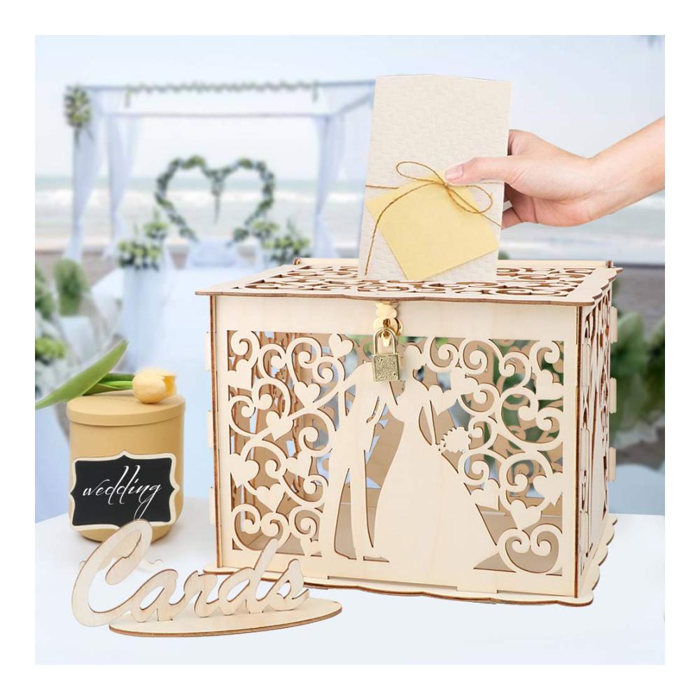 Vintage Holz Kartenbox mit Schloss – Elegante Hochzeit Geschenkkartenbox und Briefkasten – Stilvolle Kartenkiste für Hochzeit Geburtstag Baby Shower und Dank Party – Rustikale Kartenboxen für besondere Anlässe