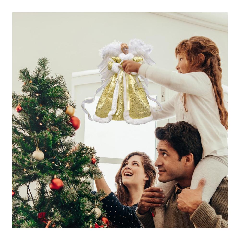 Erleuchten Sie Ihre Festtage mit der strahlenden Spitze 126-Zoll-Engelfigur mit beleuchteten Flügeln und Glöckchen. Perfekte Weihnachtsbaumspitze für Feiern und Innenräume