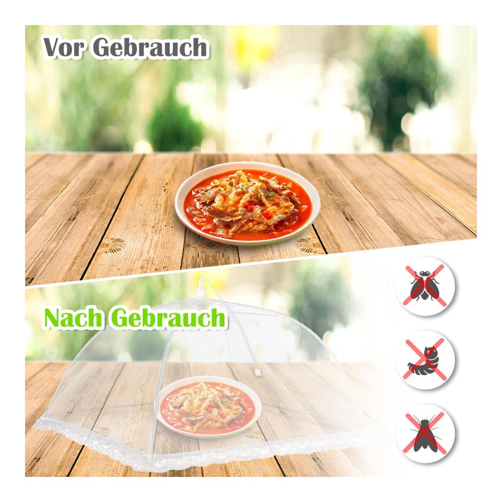 Premium Abdeck- & Fliegenhauben-Set 2 Stück Lebensmittel-Abdeckhauben mit Obstnetz für Fruchtfliegen-Schutz – Ideal für Picknick BBQ und mehr