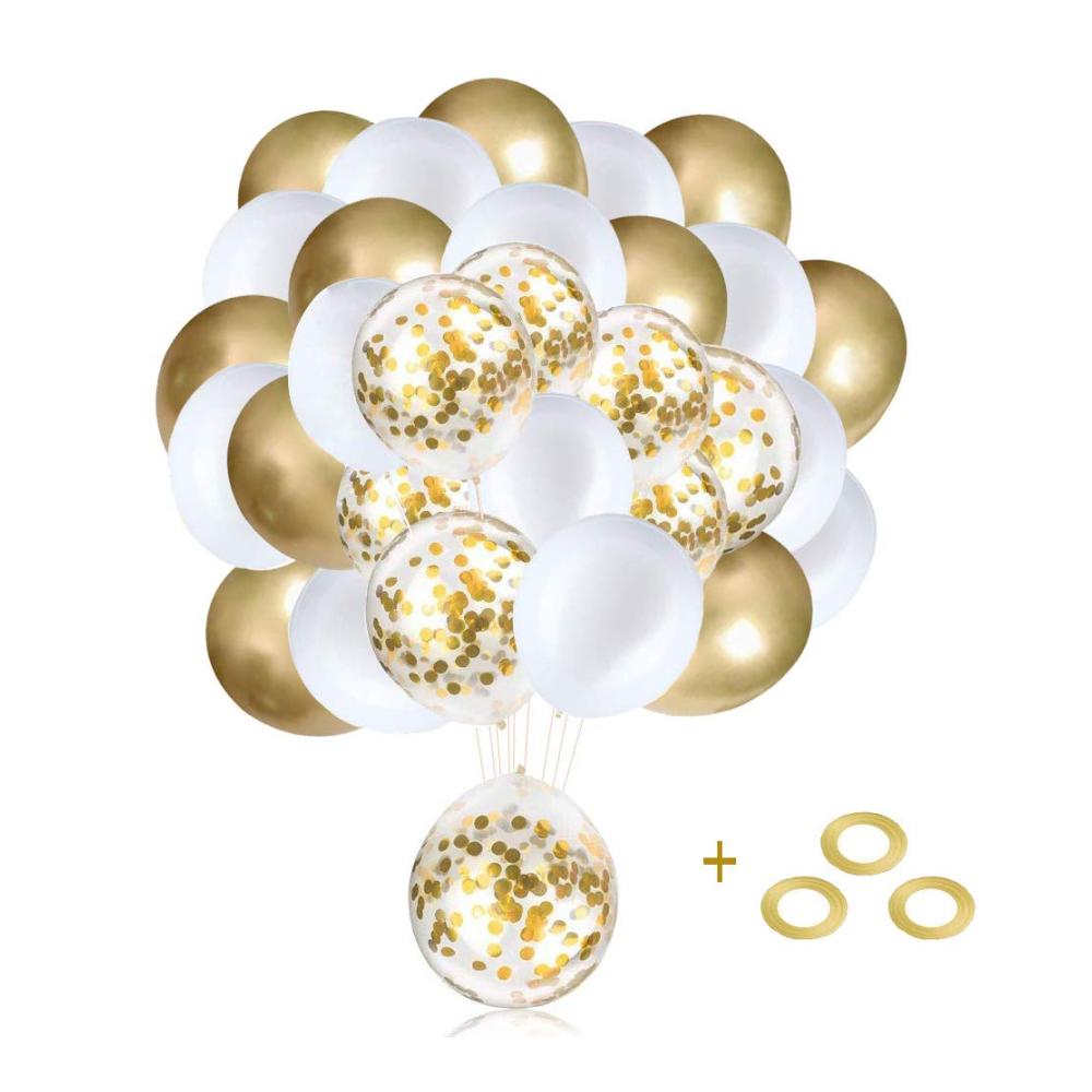 Luftballons Set 60 Latex Ballons für Hochzeit Geburtstag Graduierung & mehr | Helium geeignet mit Glitzer & Konfetti | Dekoration für Weihnachten Valentinstag & Tischdeko in edlem Gold & Weiß