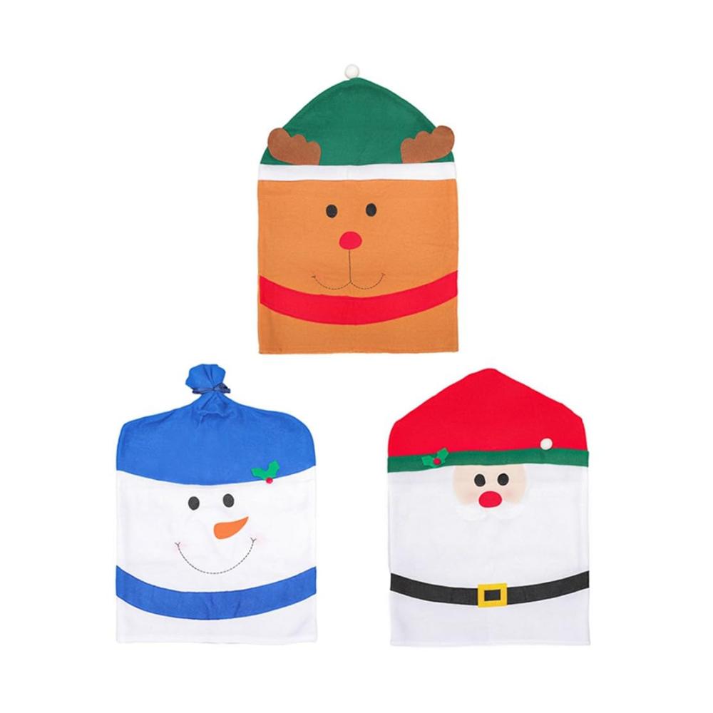 3er Set Weihnachtsstuhlhussen | Festliche Hussen für Küche & Esszimmer | Weihnachtsmann-Motiv | Dekorative Stoffbezüge für Innenbereich | Passgenau & Stilvoll