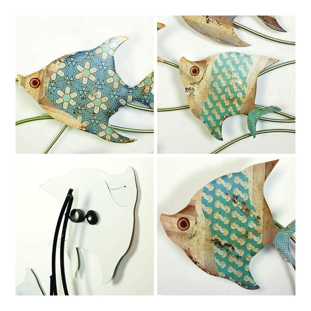 3D-Metall-Wandskulptur Ozeanische Träume - Meeresthema Wanddeko mit schwimmenden Fischformen Ideal für Küsten- Nautik- & Strand