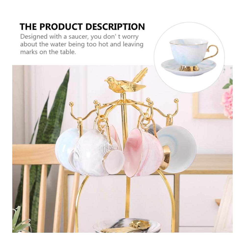 Exquisites Kaffeetassen- & Untertassenset 250 ml edler rosegoldener Rand stilvoller Marmor-Look aus hochwertiger Keramik für perfekten Genuss von Kaffee Tee Latte Mokka und mehr! Ideal für zu Hause oder