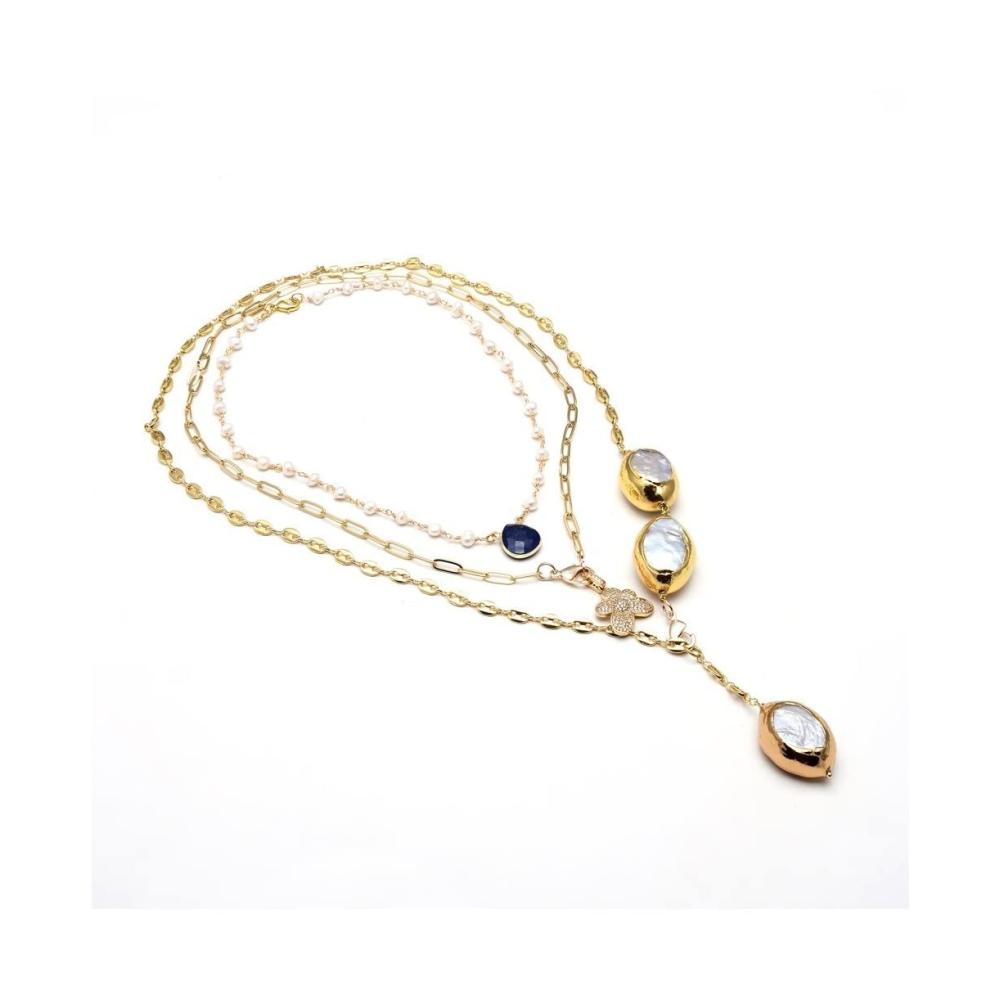 Veredeln Sie Ihren Zimmerbrunnen Schmuck Weiße Keshi-Perlen mit blauem Lapislazuli verziert mit blumigem Charme perfekt für eine Statement-Halskette für Frauen - 17-26 Zoll erfüllt QINTINY