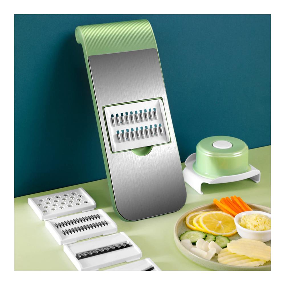 Erleben Sie müheloses Gemüseschneiden! Gemüsehobel Pommesschneider mit 5 einstellbaren Klingen für perfekte Scheibendicke. Vielseitige Reibe für Schnittstärken bis zu 8 mm. Der ultimative Vegetable Nicer Slicer Kartoffelschneider und Zwiebelschneider in elegantem Grau. Machen Sie Ihre Küche effizienter