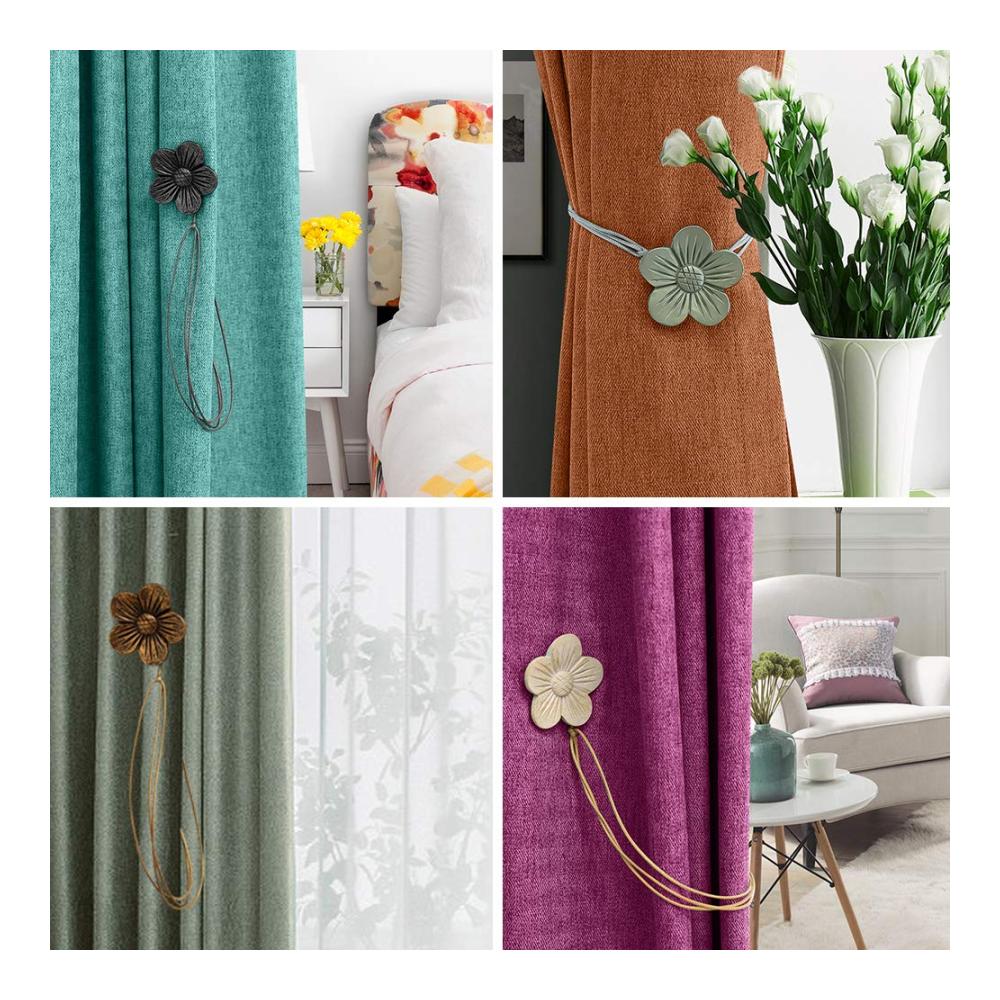 Charmante Vintage Raffhalter 2 Stück Harz Blumen Vorhangschnallen mit starkem Magnet für Zuhause Café & Büro Dekoration - Attraktives Design in Tinte Schwarz