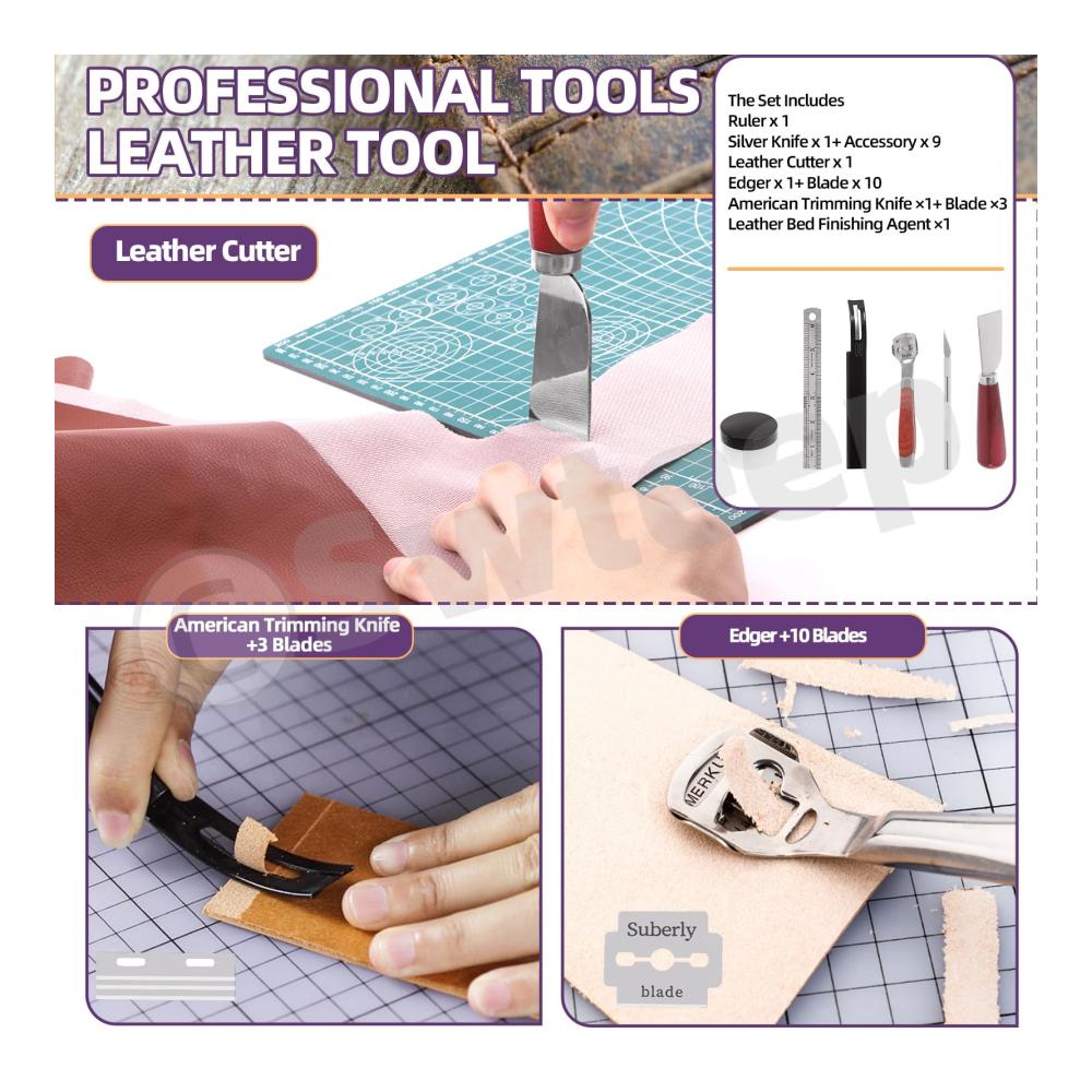 Entdecken Sie das ultimative Zubehör für Lederarbeiten 22Pcs Metall Leder Skiver Set mit Schneidemesser Lineal Schnitzmesser und mehr - Perfektes Werkzeug für präzise Ergebnisse und professionelle Oberflächenbearbeitung