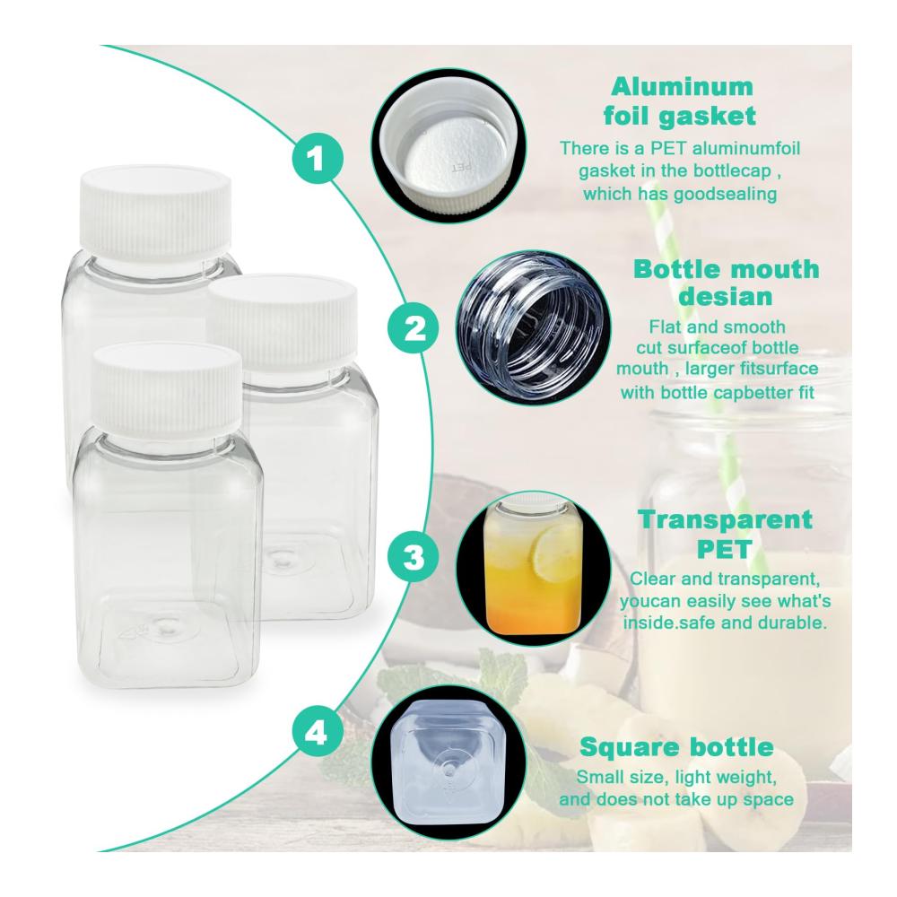 20er Set Transparente Glasbehälter & Töpfe mit 64 Mini-Tags für Feststoffe und Flüssigkeiten - Perfekt für Süßigkeiten Milch Saft - Mini Trinkflaschen (100 ml