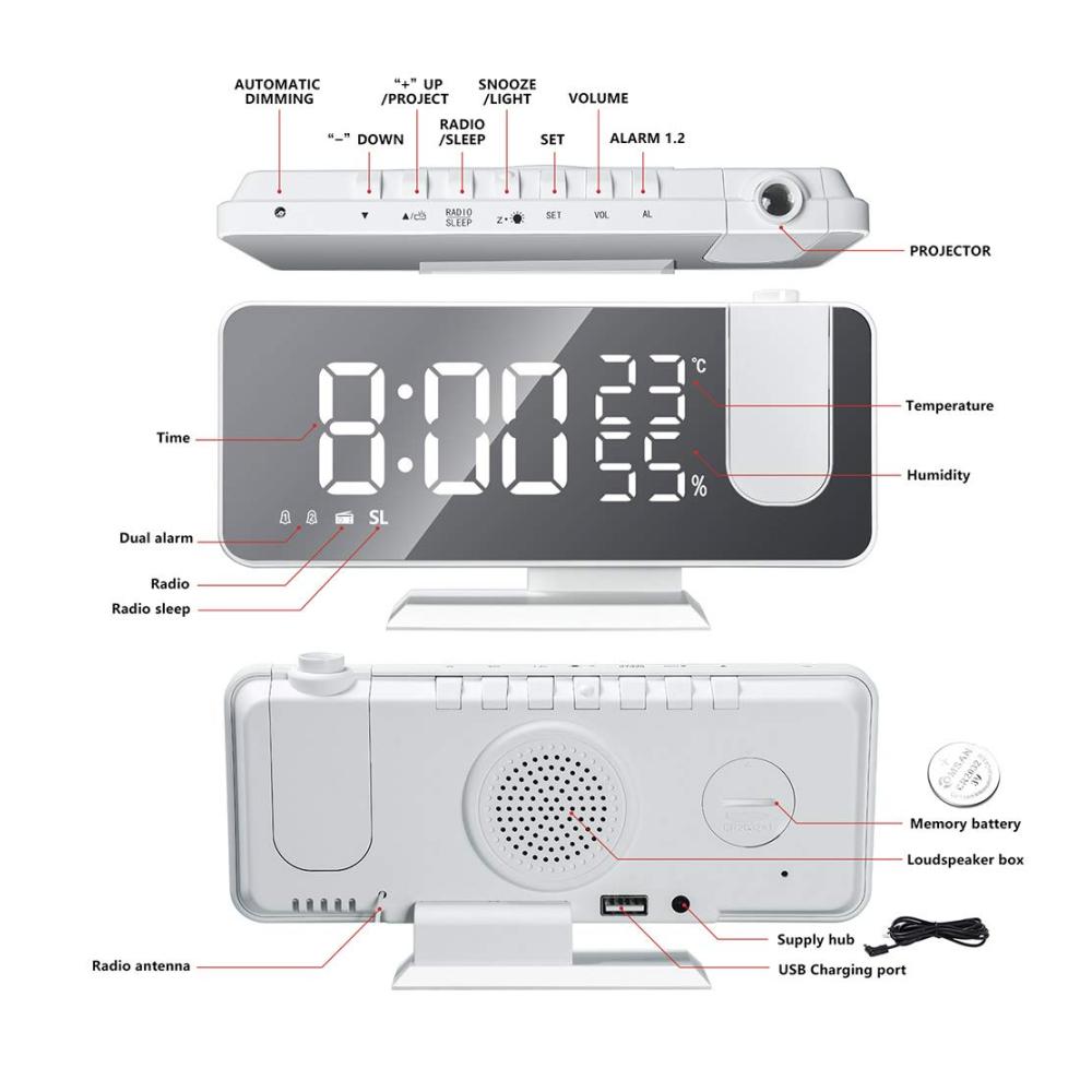 Multifunktionales digitales Spiegelthermometer | Verstellbarer Spiegel mit Hygrometer | Innendekoration und Uhr in einem | Präzises Thermometer für Ihr Zuhause