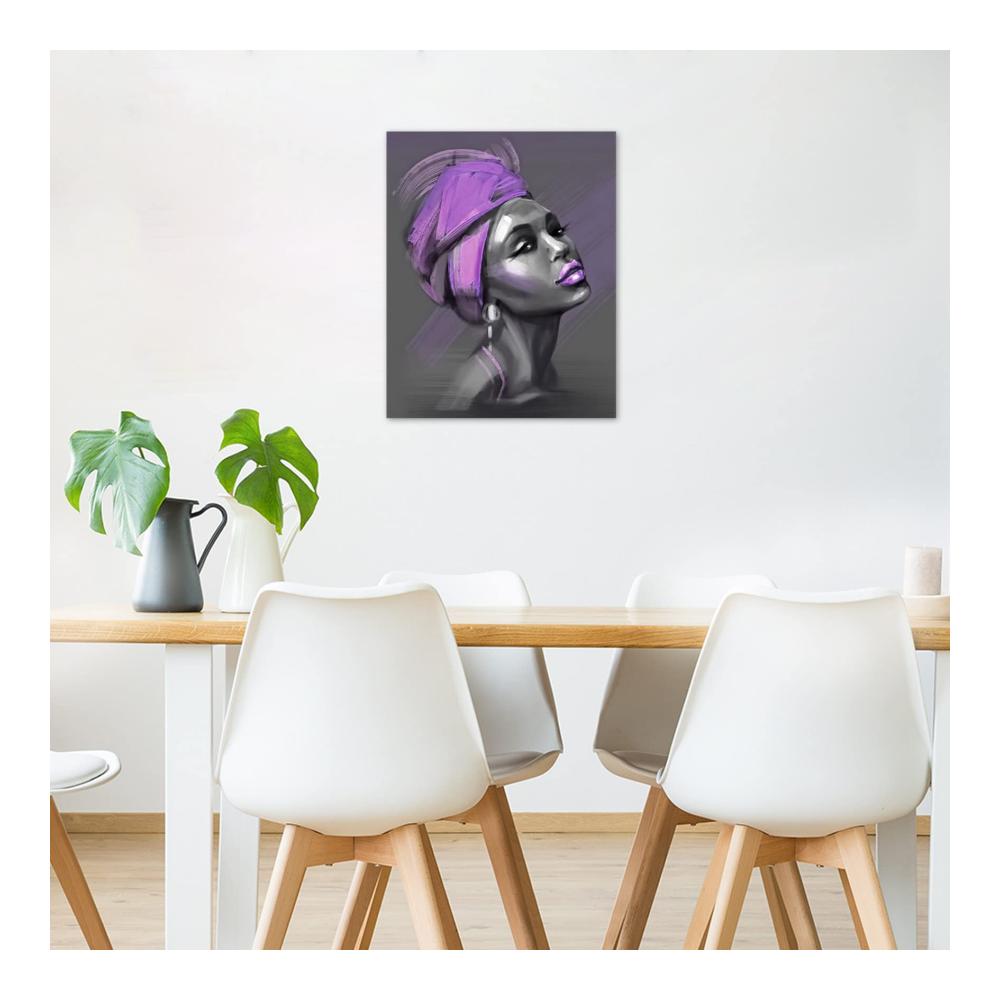 Ästhetisches Wandbild Afroamerikanische Frau mit lila Kopftuch - Leinwanddruck für stilvolle Wanddekoration in Wohnzimmer Schlafzimmer und Bad - 30x40cm - Ungerahmt - Ideal für moderne Lackierungen