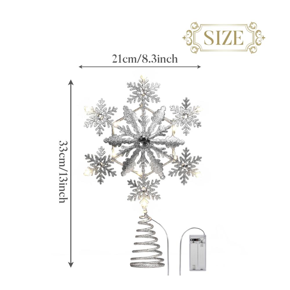 Strahlende Festlichkeit Valery Madelyn 33cm LED Weihnachtsbaumspitze - Batteriebetrieben Glitzernd in Weiß-Gold - Dekorative Spitze für die Feiertage