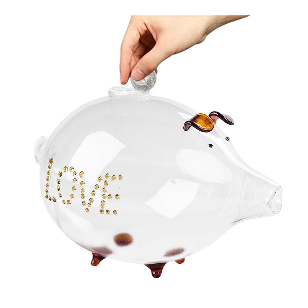 Niedliche Schweinchen-Münzbank | Kinder Sparbüchse mit Goldbohnen-Vorratsglas | Tierspielzeug Spardose für Mädchen | Handgefertigtes Glashandwerk | Geld sparen mit Stil