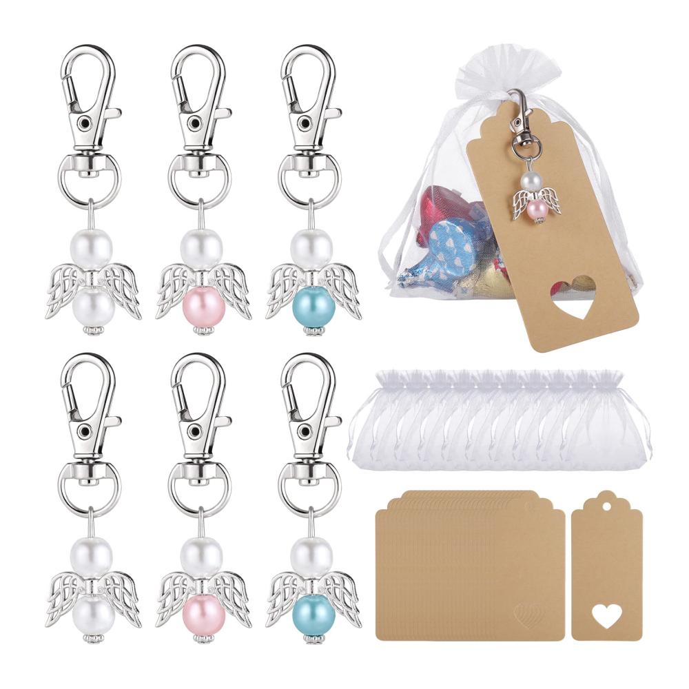 30 Stück Schutzengel Anhänger Schlüsselanhänger-Packs Perfekte Gastgeschenke für Taufe Hochzeit Party & Weihnachten. Inklusive Organza- und Kraftpapierbeuteln