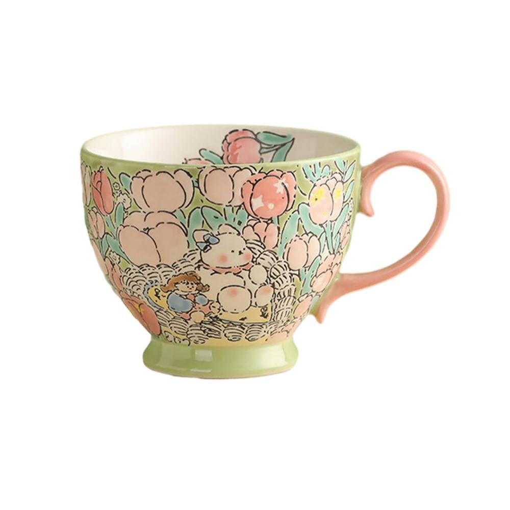 Tulpenform Cappuccinotassen Set – Kreative Paare genießen stilvolle Kaffeepausen – 500ml Keramiktassen mit Untertassen mikrowellengeeignet