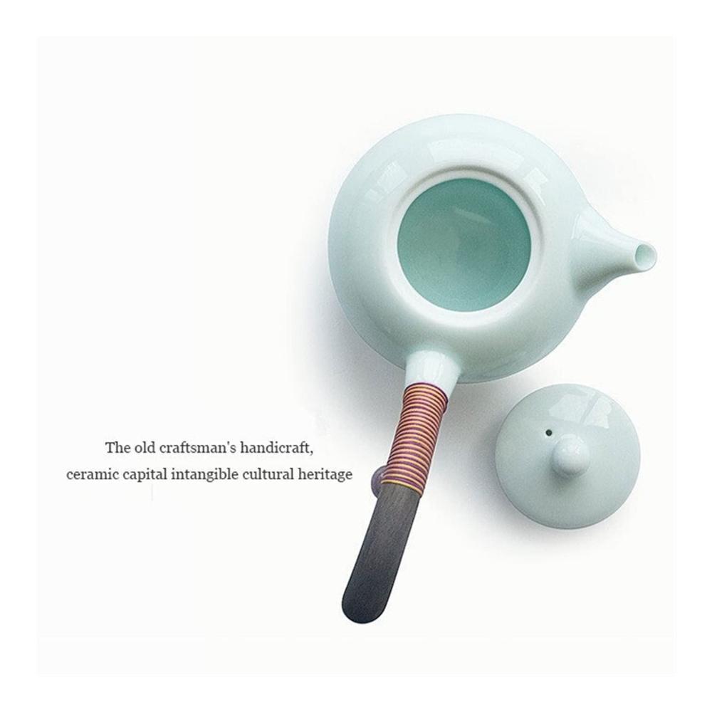 Kung Fu Tee Set Handgefertigte Celadon-Teekanne (220ml) mit Holzgriff - Ideal für schwarzen & grünen Tee - Kleine Keramikteekanne