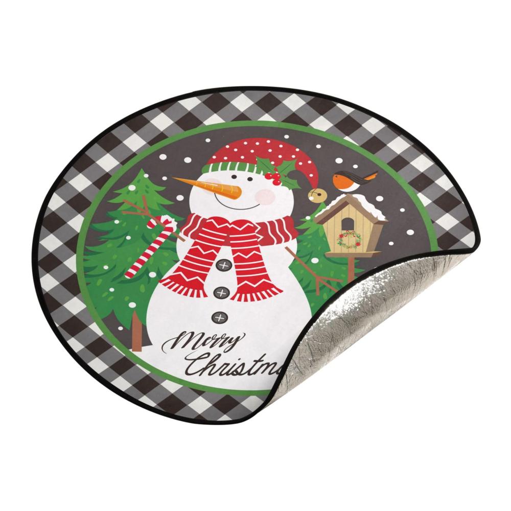 ALAZA Weihnachtsbaumständerhüllen Wasserdichte Baummatte mit Schneemann und Tartan-Design – Runde Teppich-Abdeckung für Bodenschutz und festliche