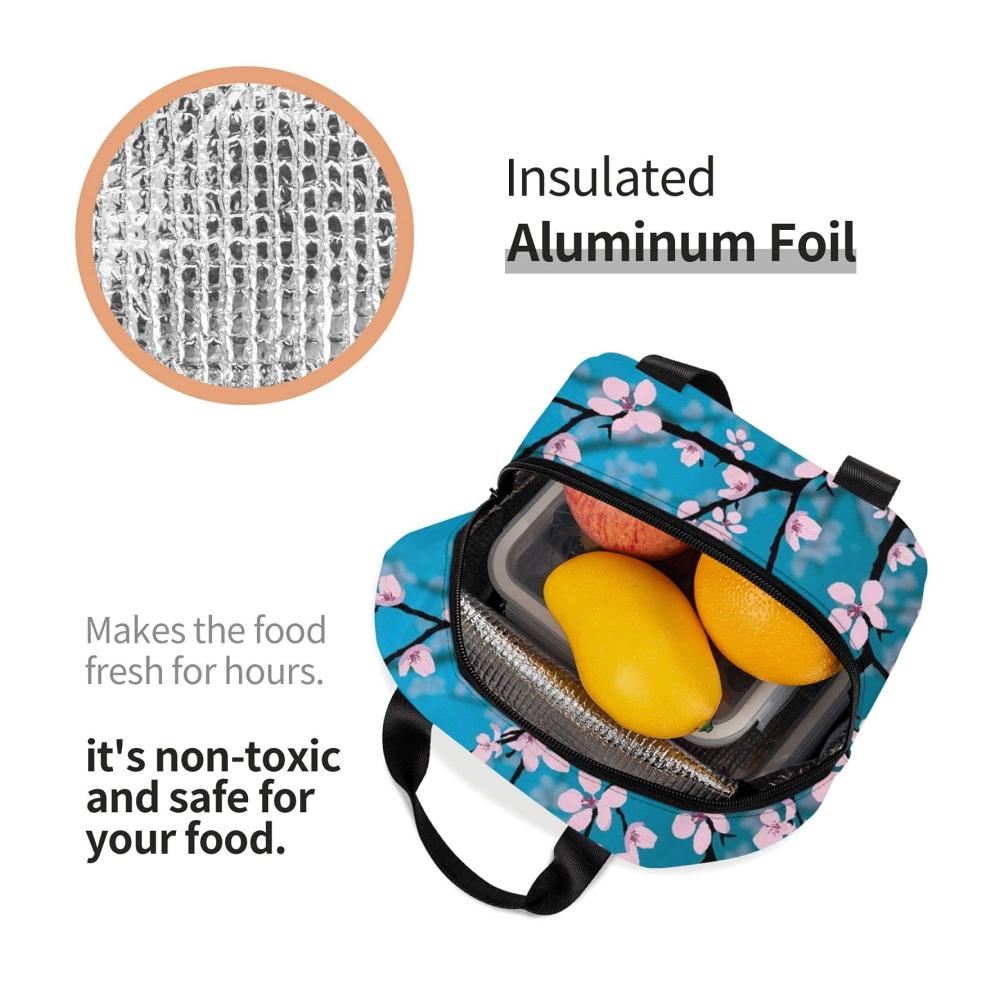 Entdecken Sie Stil und Funktion Moderne isolierte Lunchtasche für Damen und Herren mit bezauberndem Kirschblüten-Design. Auslaufsichere Kühltasche ideal für Erwachsene perfekte Lunchbox für Kinder. Genießen Sie frische Mahlzeiten unterwegs bei Arbeit Schule und Picknick