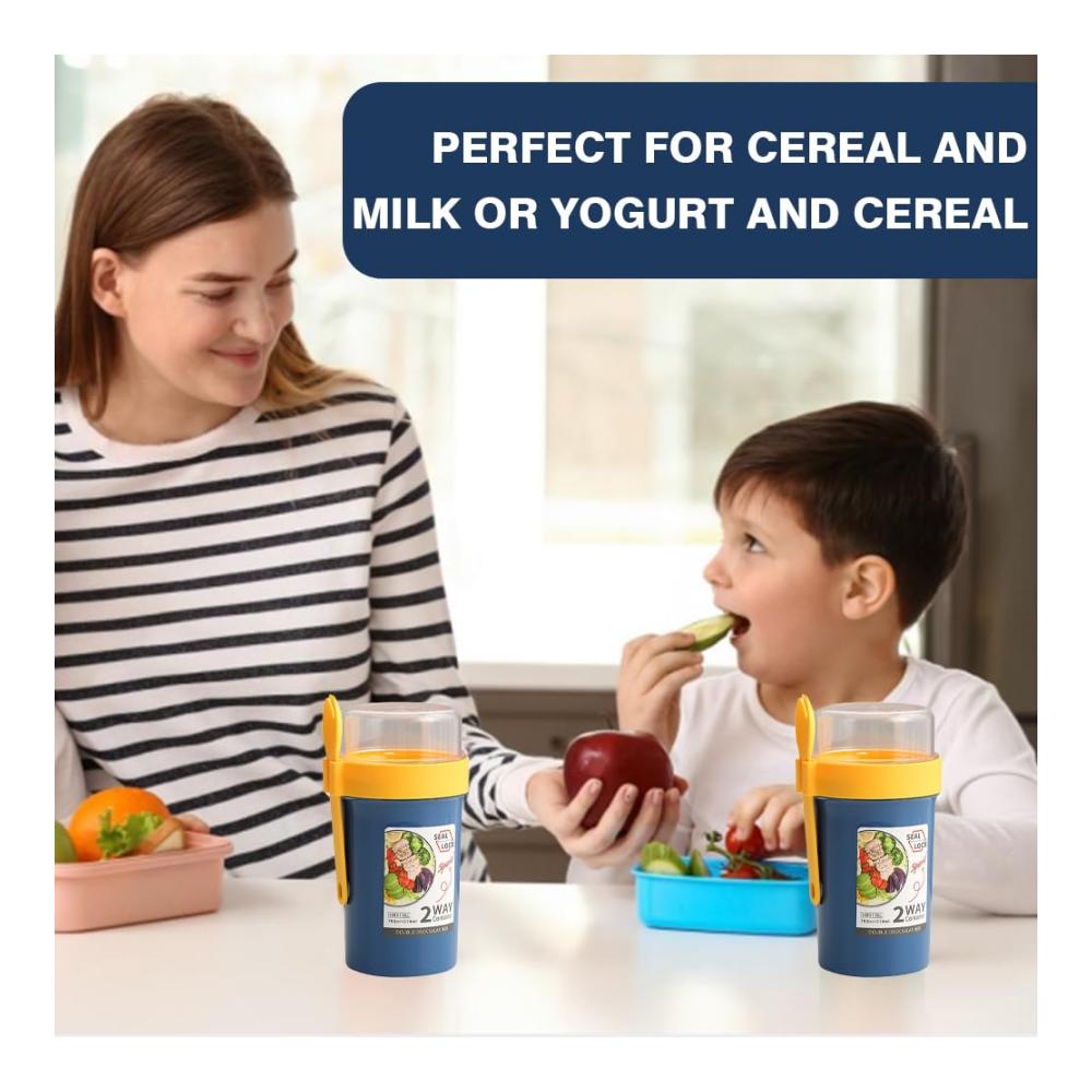 Frühstücks-Müslibecher wiederverwendbarer Haferbehälter mit Löffel | Obstsalatbecher mit Deckel | Brei-Glas für Schule Büro Reisen Picknick – 230 ml 760 ml (blau