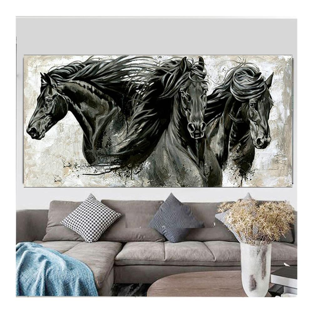 Mosaikfliesen Diamond Painting Kit - Schwarzes Pferd 60x180cm - DIY 5D Diamant Malerei Set für Erwachsene und Kinder - Kreuzstich Gemälde Zubehör inklusive - Perfekt für Home Wand Dekor