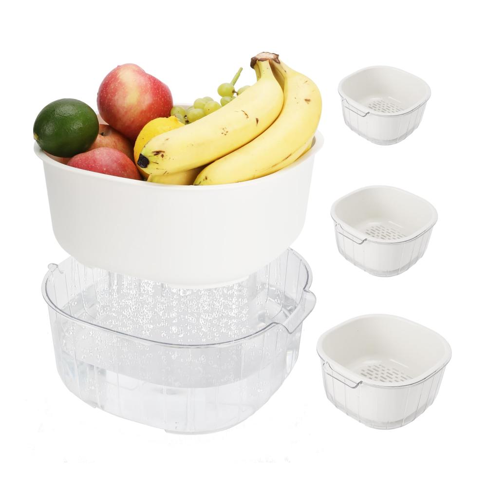 Premium 2-in-1 Siebsets (3er Pack) - Große 8 2 Quart Siebe und Seiher für Küche - BPA-frei doppellagig ideal für Obst Gemüse Nudeln Salat und Beeren - Leicht zu reinigen (weiß