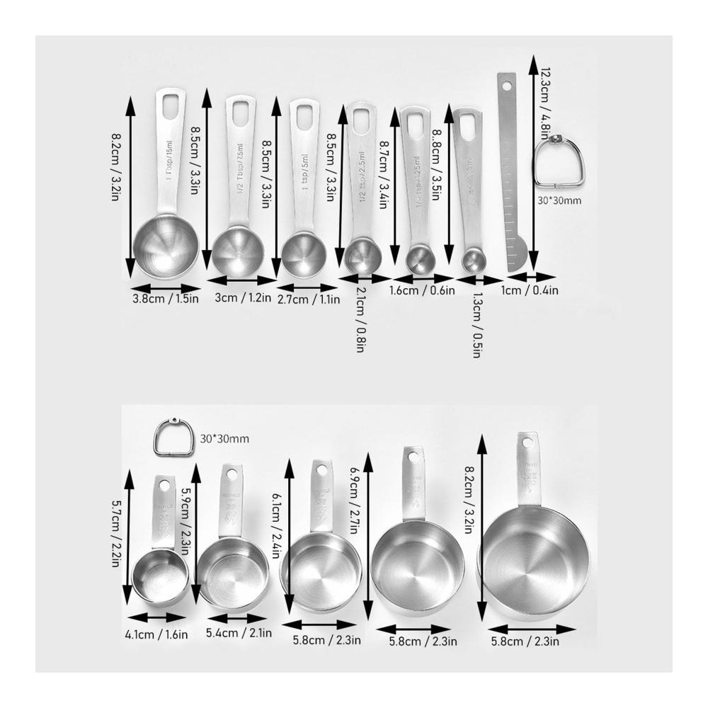 Premium Edelstahl Messlöffelsets – 12-teiliges Kochzubehör für präzises Backen und Kochen. Robuste Messbecher und Löffel für Flüssigkeiten und Feststoffe. Ein Muss für die perfekte Küchenorganisation