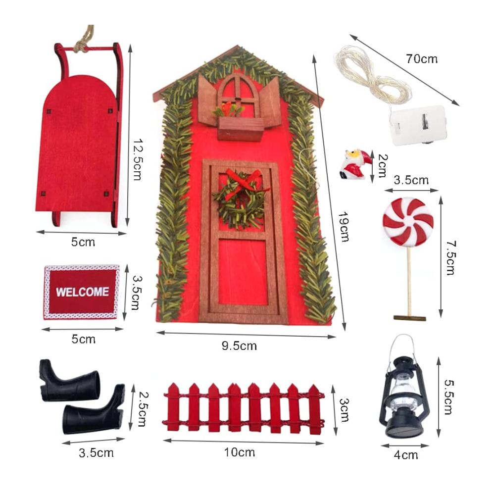 Dänische Miniatur Feentür mit LED-Beleuchtung – Zauberhafte Weihnachtsdeko für Kinderzimmer – Holz Wichteltür Set mit Ziers