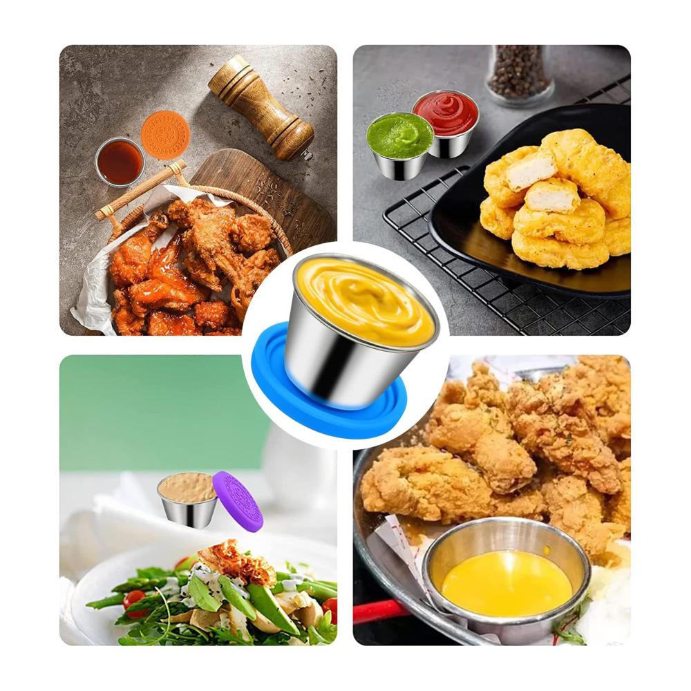 Bento Boxen Salatdressing Container To Go 8-teiliges Edelstahl Gewürz Set | Wiederverwendbare Soße Töpfe für Mittagessen & Picknick | Praktische Lebensmittel Container mit Deckel - 70 ml