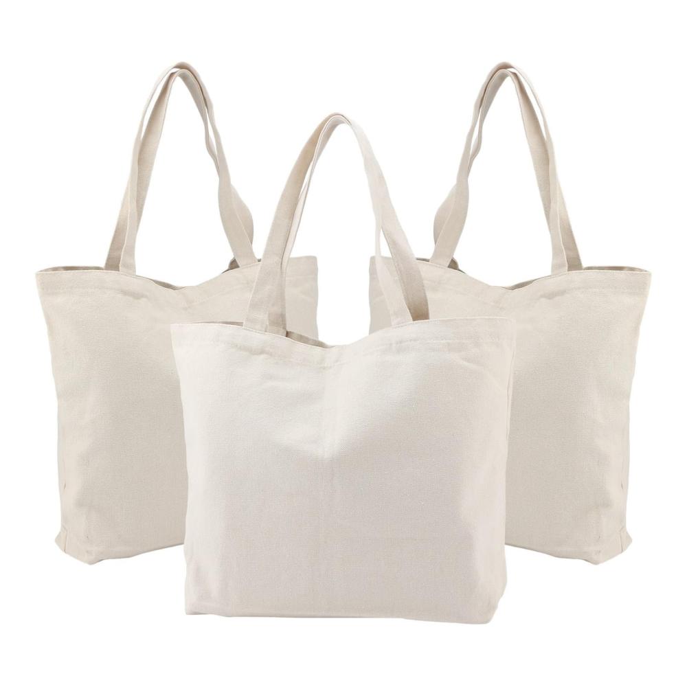 3er Set Große Leinen Einkaufstaschen | Wiederverwendbar & Personalisierbar | Natürliche Umhängetaschen für Malerei Handwerk & Projekte | Beige 50.8 x