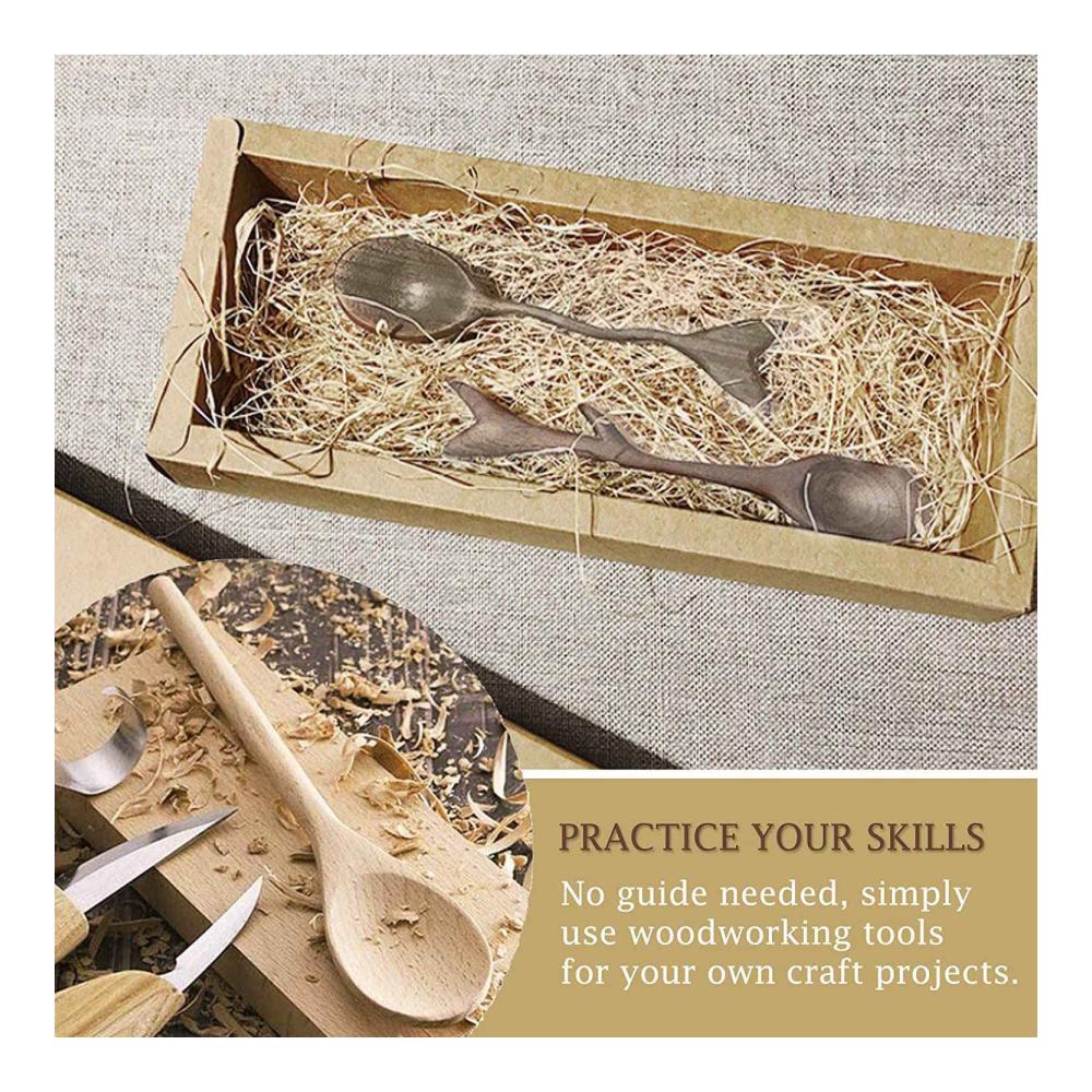 Kochlöffel Set 5-teiliges Schnitzset aus Buche und Walnuss - Unvollendete DIY-Kits für Hobby-Schnitzer - Hochwertige Holzmaterialien für kreative Kochkunst