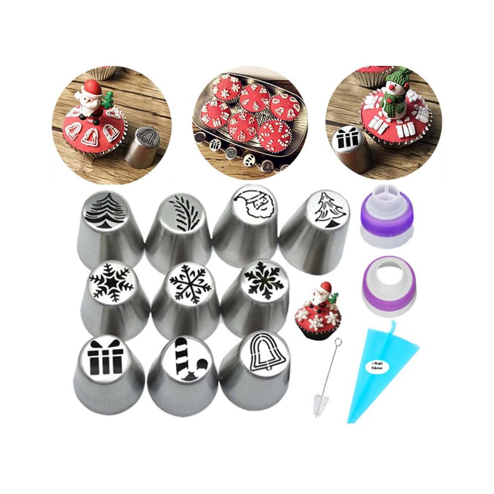 Weihnachtsblüten Spritztüllen Set 14PC - Profi Edelstahl Garniertüllen für Cupcakes Kekse & Kuchen Deko | Ultimative Backzubehör für festliche Geburtstags- & Weihnachtsfei