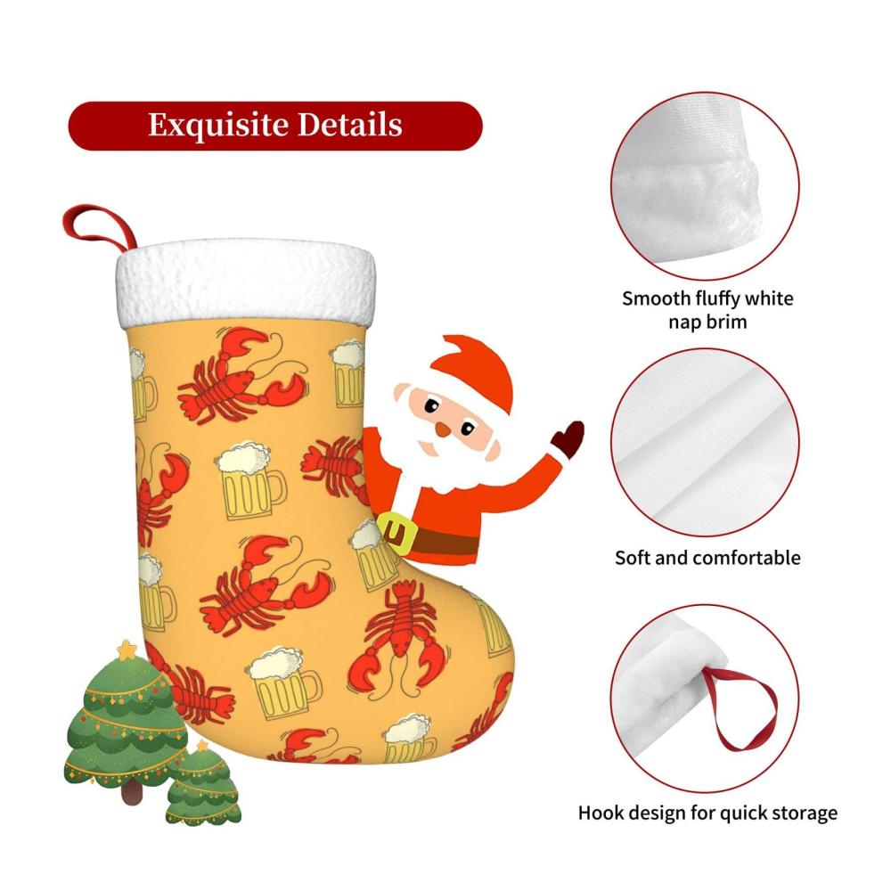 Personalisierter Nikolausstiefel Bier und Langusten Muster | Weihnachtsstrumpf für Familienfeiern | Dekorative Weihnachtsdekoration | Perfekte Ergänzung für festliche Stimmung | Hochwert