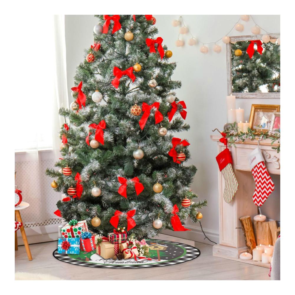 ALAZA Weihnachtsbaumständerhüllen Wasserdichte Baummatte mit Schneemann und Tartan-Design – Runde Teppich-Abdeckung für Bodenschutz und festliche