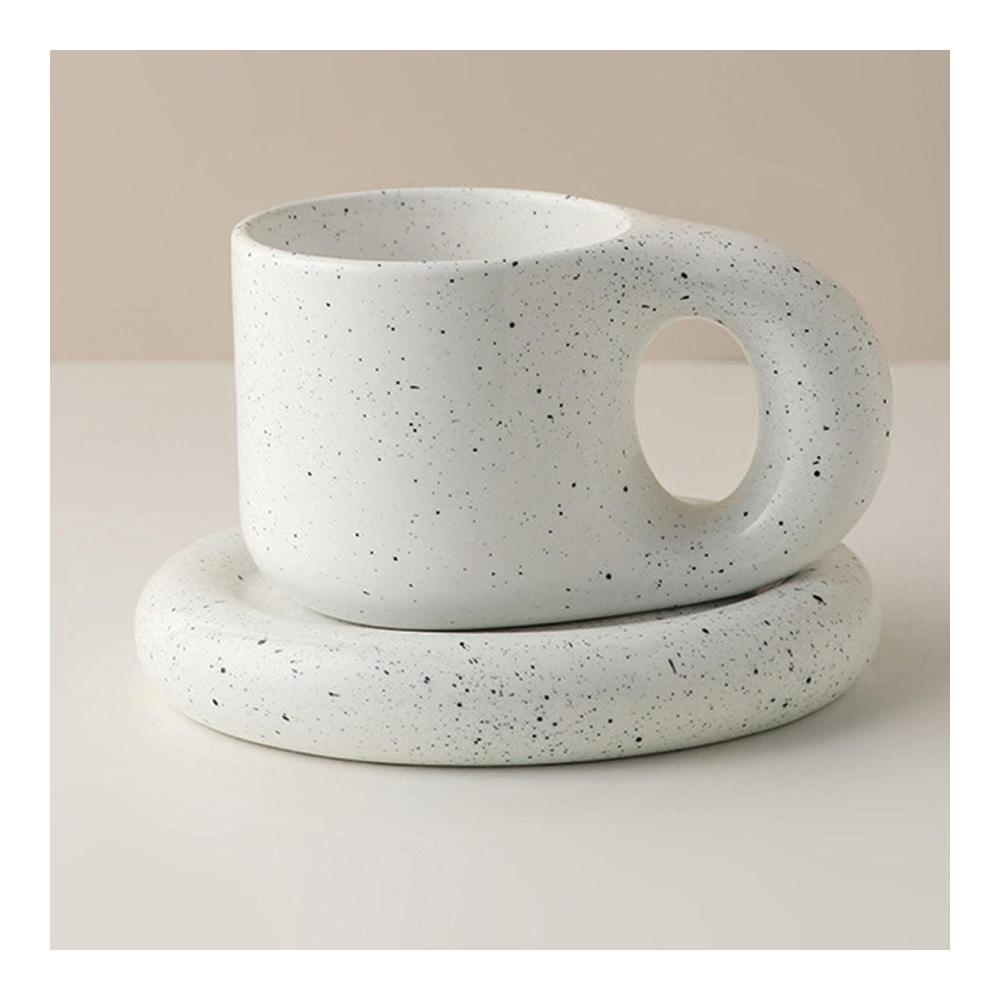 Keramik Tassen- & Untertassensets Kreative Handarbeit mit Fettgriff | Personalisierte 300ml Tasse für Kaffee Tee Milch & Kuchen | Ovaler Teller inklusive