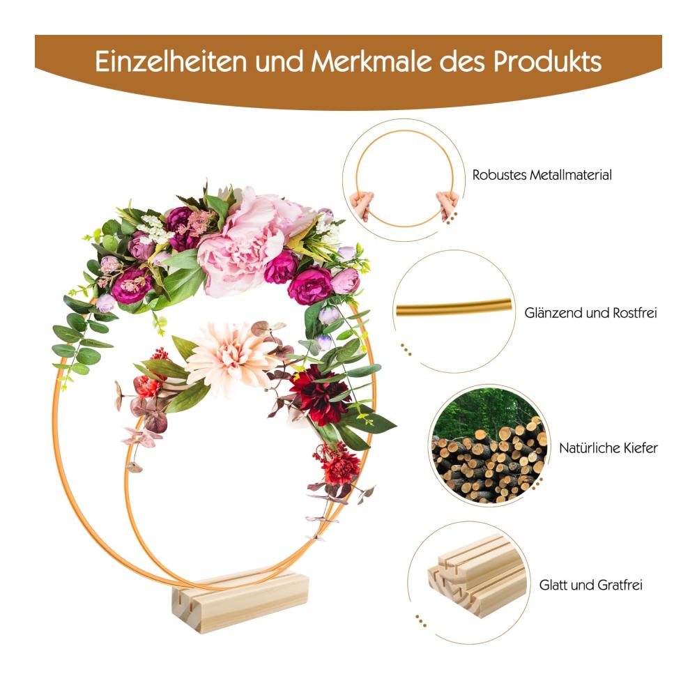 Exklusives Set 8 goldene Metallringe (20cm/10cm) für DIY-Projekte - inkl. 4 Holz Kartenhalter. Perfekt für Hochzeitskranz Tischdekoration und Wandbehang. Ideale Basis für kreative Blumengestecke und Makramee-Kunstwerke