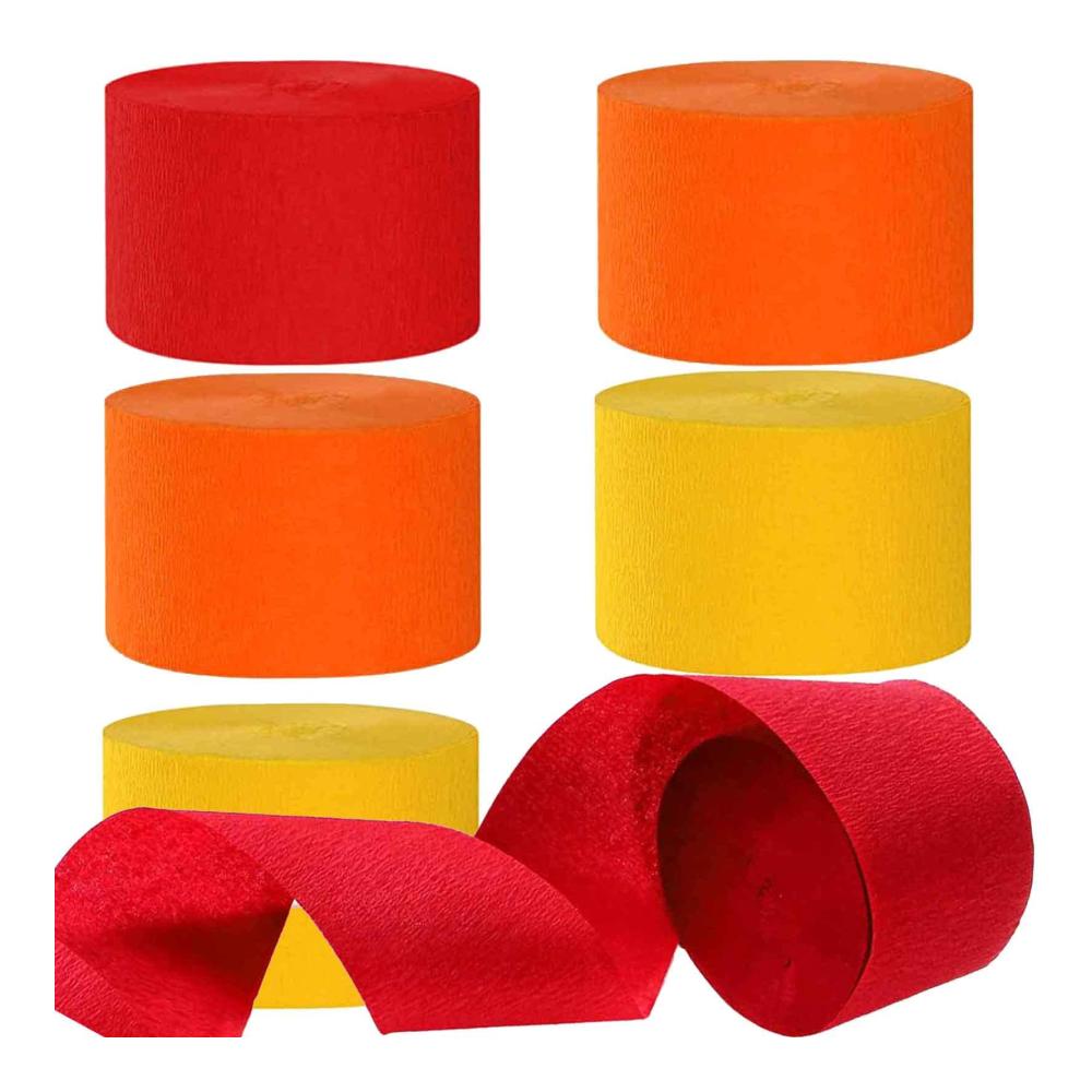 Kreppbänder 6 Rollen in Rot Orange Gelb 4.5 cm x 25 m | Dekoratives Krepppapier für Party Streamer und Luftschlangen