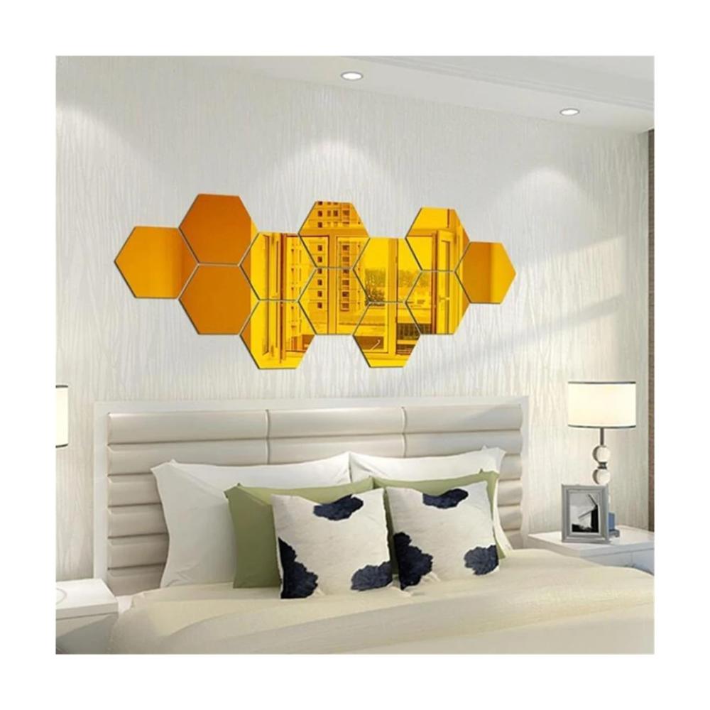 12er Set Selbstklebende Hexagon Spiegel Mosaikfliesen | Dekorative Wandfliesen für Badezimmer und Wohnzimmer | DIY Home Decor | Schwarz 80x70x40mm