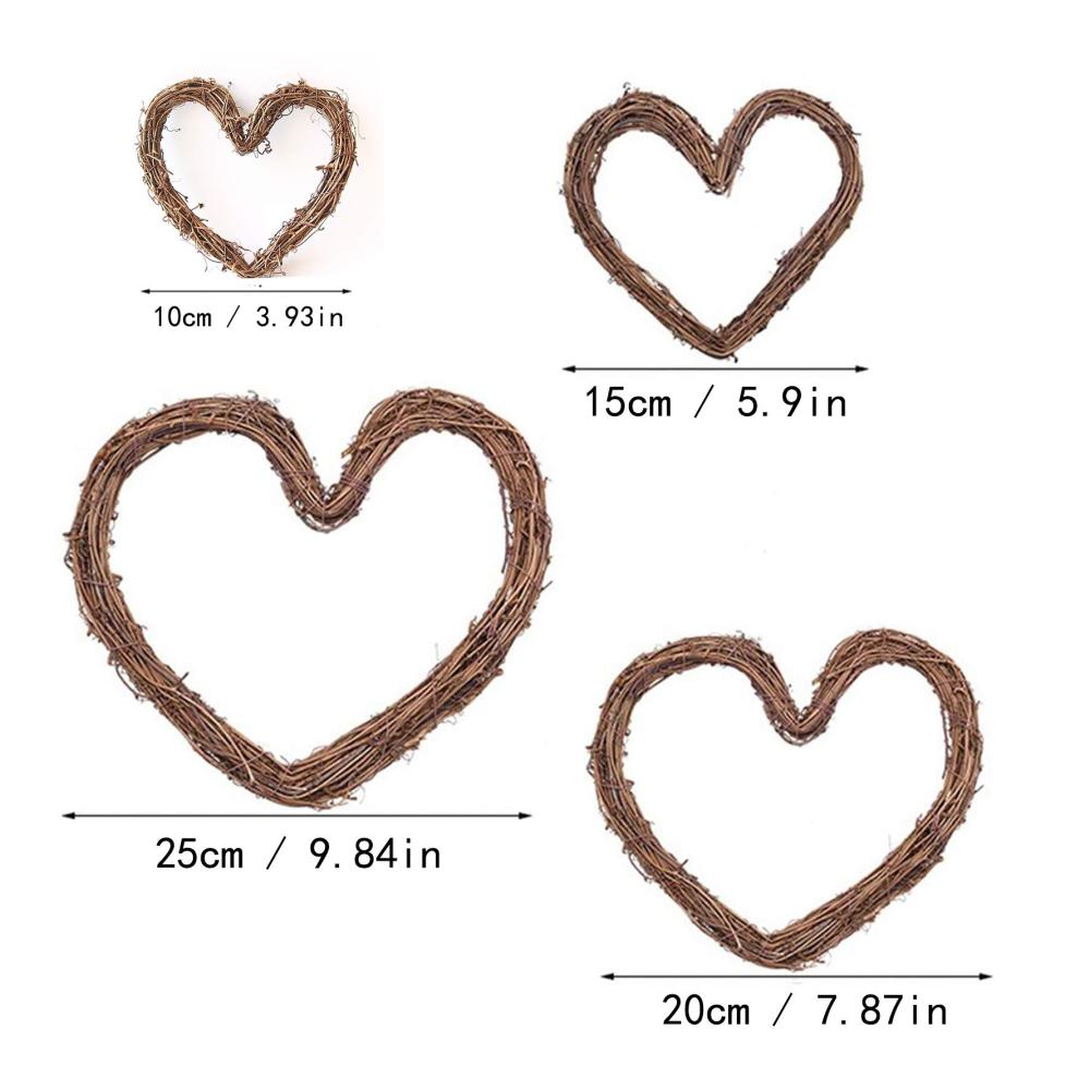 Exklusiver Rattan-Kranz-Set Herzförmig Naturholz Hängend & Tischdeko - Dekorative Girlanden für Tür Fenster Wand & Baum - Handgefertigte Advents- und Deko-Kränze in 4 6 8 10 Zoll