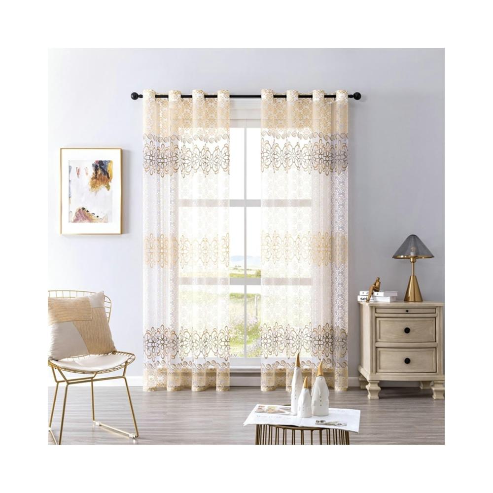Entdecken Sie moderne Eleganz Schiebevorhänge Braun 160cm mit Blumenmuster. Transparentes Polyester für stilvolle Wohnzimmerfenster. 2er Set 137cm Breite