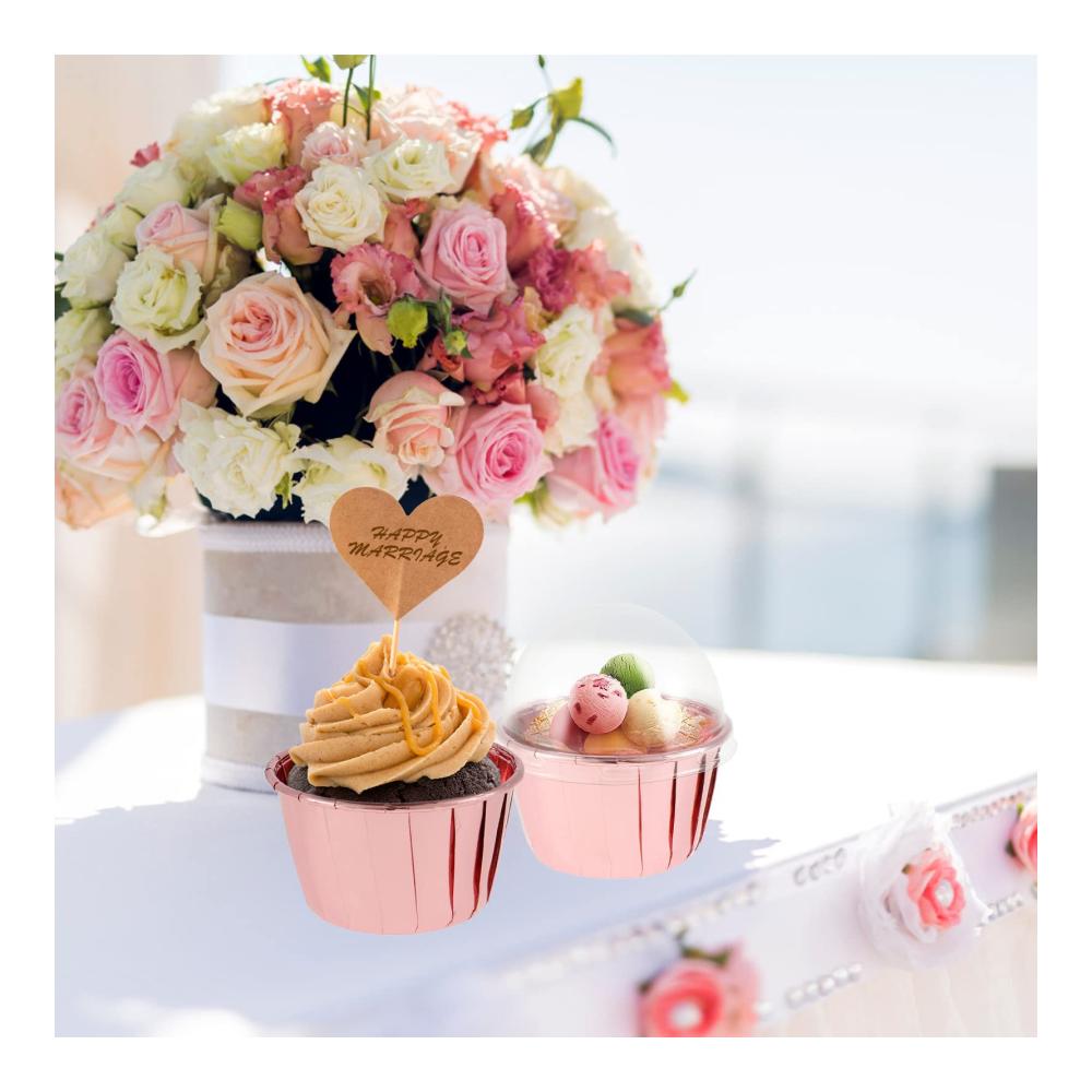 Einweg-Backbecher 50 Stück Roségold Cupcake Formen Papier 5cm mit Deckel Ölbeständig ideal für Partys Hochzeiten & Bäckereien