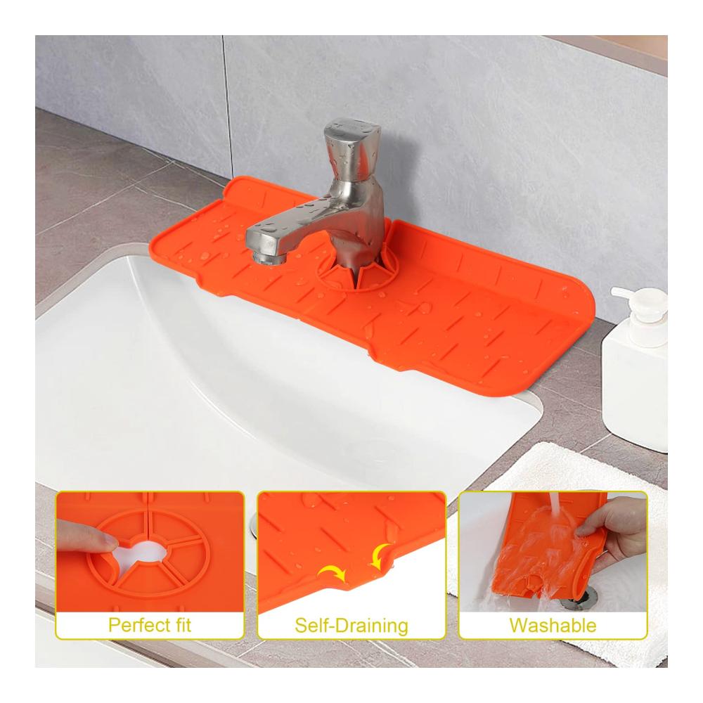 Ultimativer Spritzschutz KeautFair Silikon Matte für Wasserhahn | Absorbierende Küchenarmaturunterlage | Arbeitsplatten- und Spülenspritzschutz | Ideal für Zuhause Bad Bar - Orange