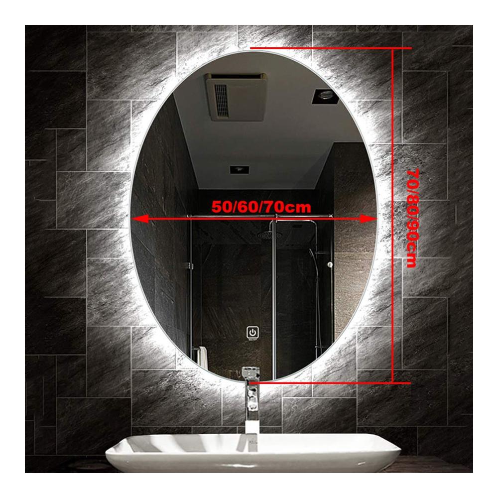 LED Badspiegel Wandmontage - Moderner ovaler Badezimmerspiegel mit Touch-Steuerung explosionsgeschütztem Glas und rahmenlosem Design. Inklusive energiesparender LED-Beleuchtung für stilvolle Akzente im Bad
