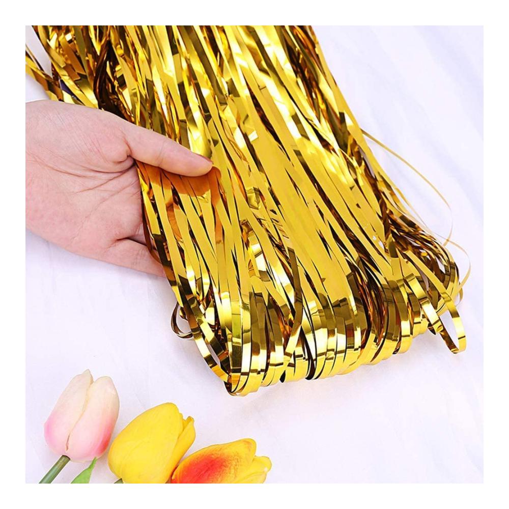 Luftschlangen Vorhang Set - 5 Stück Gold Lametta Vorhänge für Hochzeiten Partys & Fotoshootings - Glänzende Dekoration für Geburtstage Weihnachten - 1m x 2m - Partyzubehör