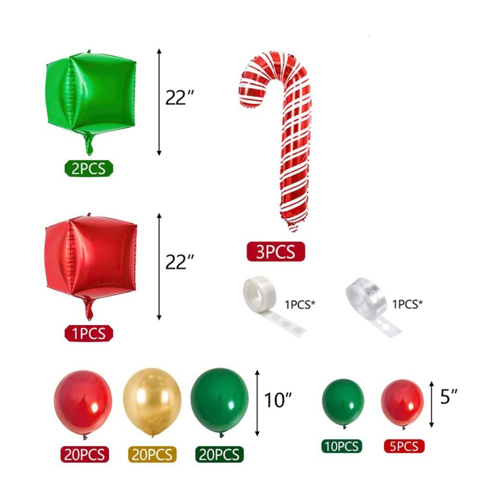 Festliche Weihnachtsluftballons 3X Grüne Goldene & Rote Bögen mit Süßigkeitenbox Girlanden & Sternenexplosion - Perfekte Weihnachtsdekoration