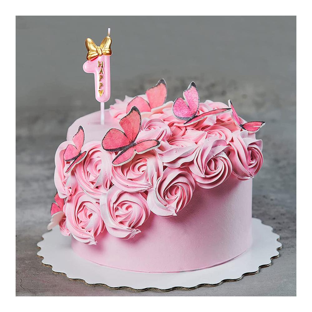 Rosa Geburtstagskerzen Nr. 7 mit Schleife - Happy Birthday Zahlenkerze für Mädchen Perfekter Kuchen Topper für Jahrestag & Party Deko Feierliches Zubehör