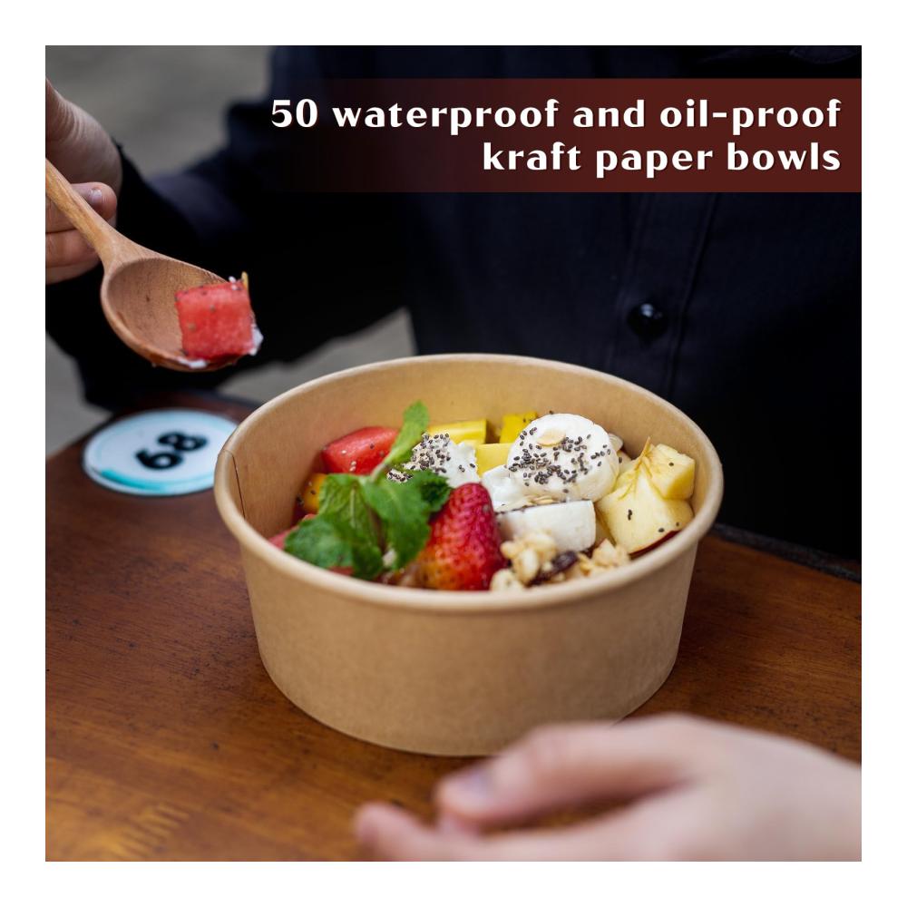 100 Einweg-Teller aus umweltfreundlichem Kraftpapier | Bio-Pappbecher für Suppe Salat Desserts | Kompostierbare Papier-Snacktassen | 430ml