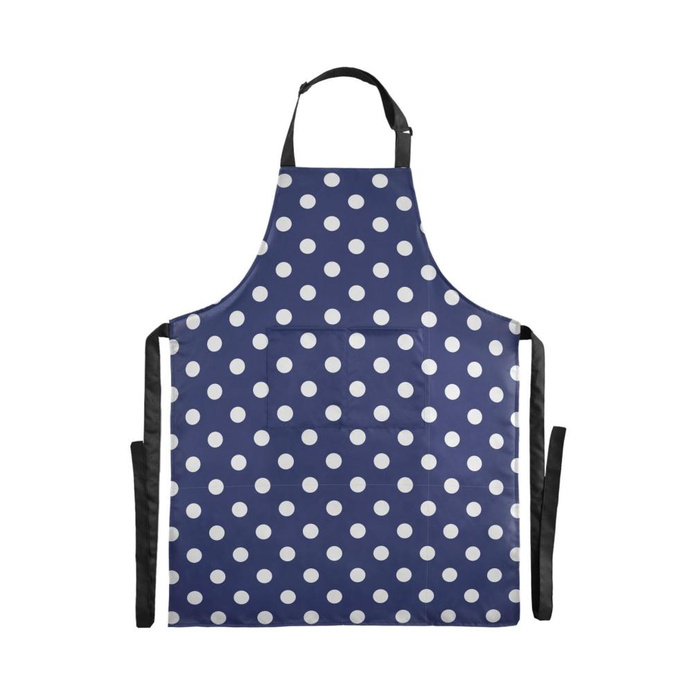Hochwertige Wasserdichte Kochschürze mit Tasche - Marineblau-Weiß Polka Dots Design - Verstellbar für Damen und Herren - Ideal für Küche Grillen und Gartenarbeit